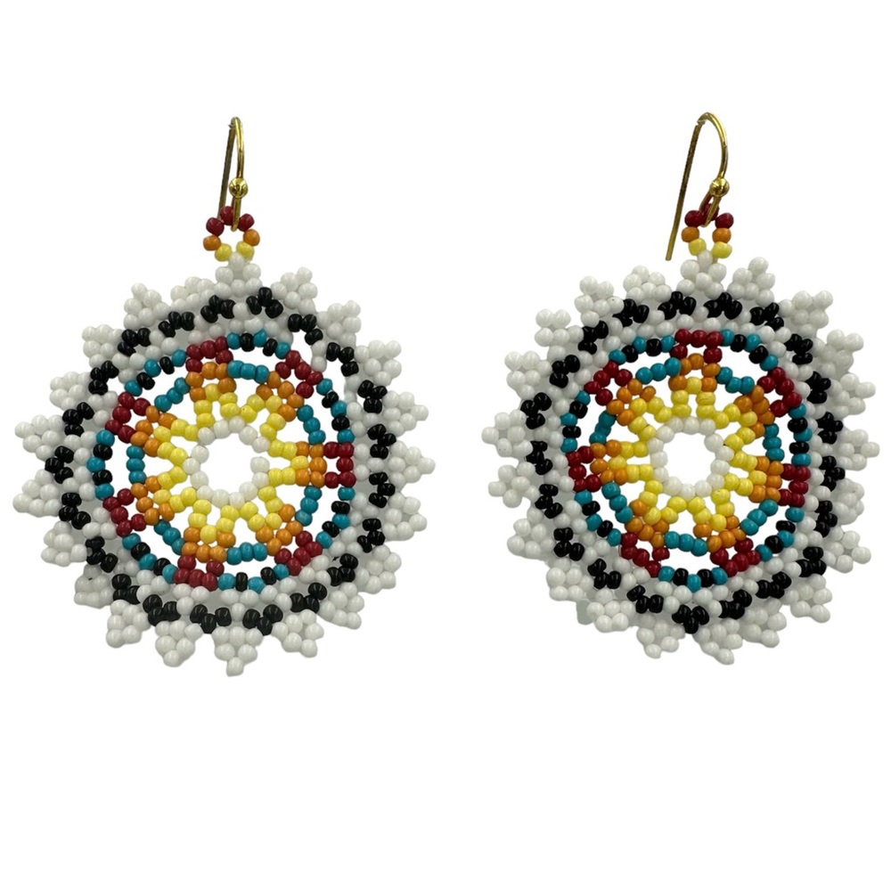 Multicolor Beaded Open Work Burst Seed Bead Handmade Dangle Earrings